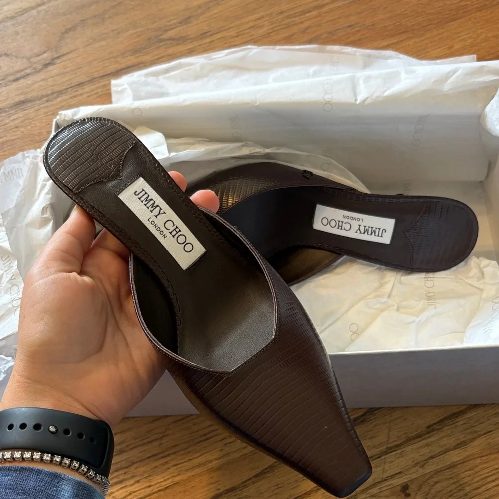 Jimmy Choo Dark Brown Pointed Mules - Picture 7 of 8
